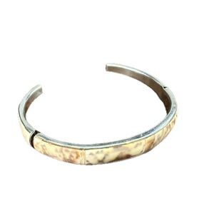 Vintage Estate Conus Shell Silver and Cream Bangle Bracelet Small